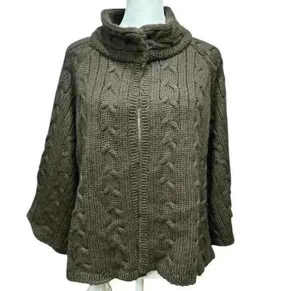 Sara Campbell Brown Cable Knit Wool Blend Cardigan Size Large - Picture 1 of 10
